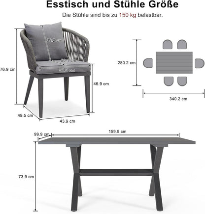 Gartenmöbel-Set 7-TLG PE Rattan Grau Außenmöbel mit Tisch und Stühlen