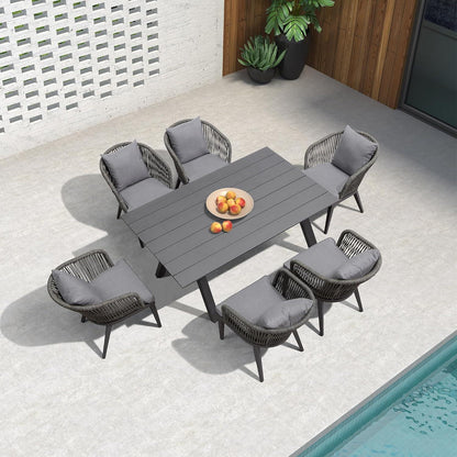 PE Rattan Gartenmöbel Set 7-TLG | Terrassenmöbel Grau | Wetterfest mit Kissen