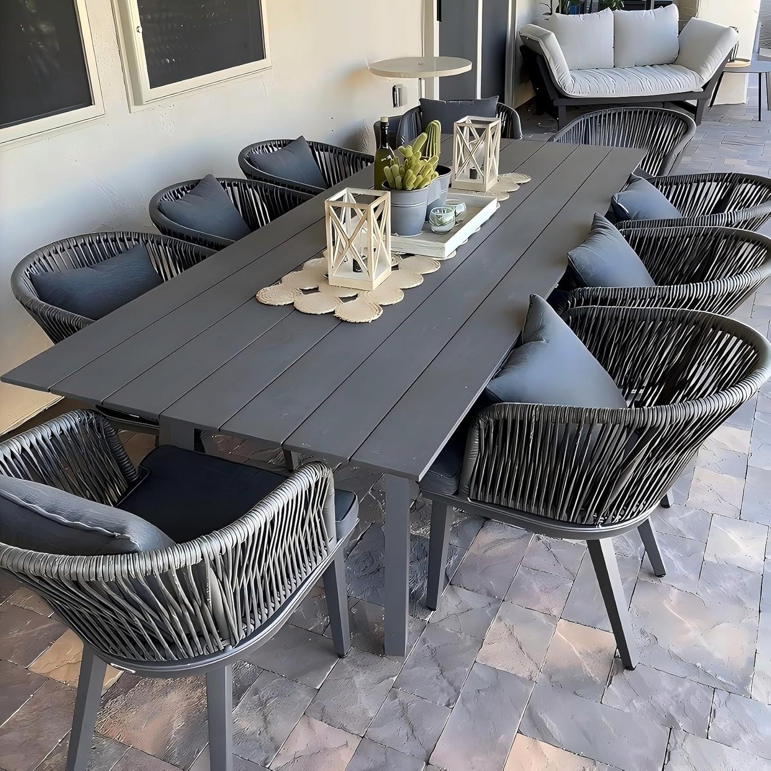 9-tlg Esszimmer-Set Outdoor Gartenmöbel Rattan Aluminium Grau