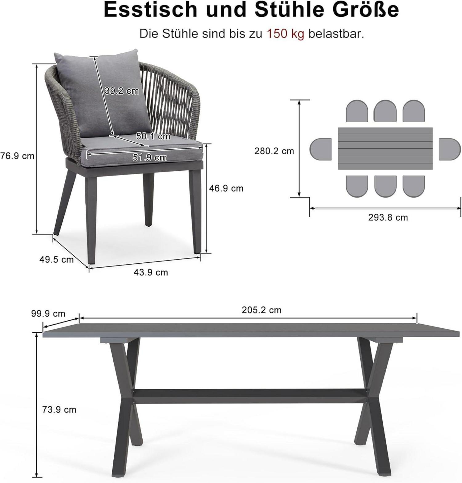 Gartenmöbel Set 9-TLG Aluminium Terrassenmöbel Rattan Essgruppe Grau
