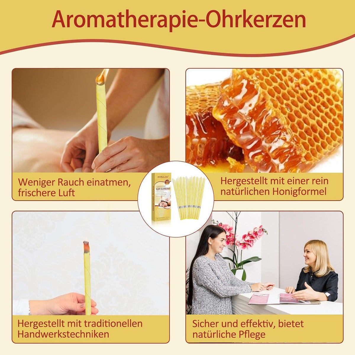 Natürliche Bienenwachs-Ohrenkerzen Set mit Schutzscheiben