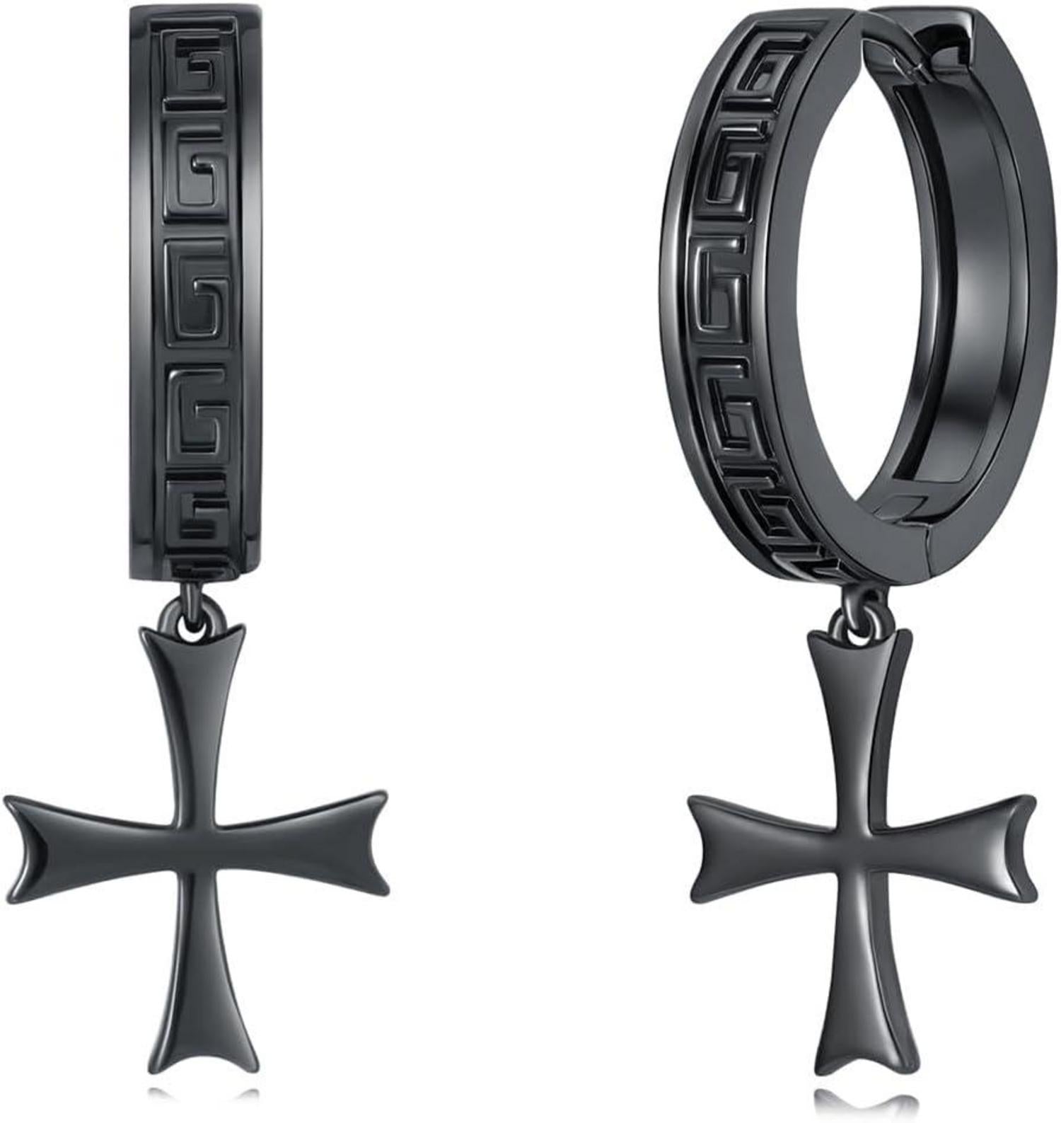 Große Kreuz Ohrringe Hängend Schwarz Damen Herren Gift