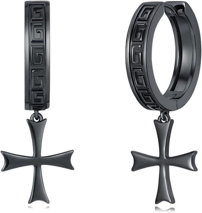 Große Kreuz Ohrringe Hängend Schwarz Damen Herren Gift