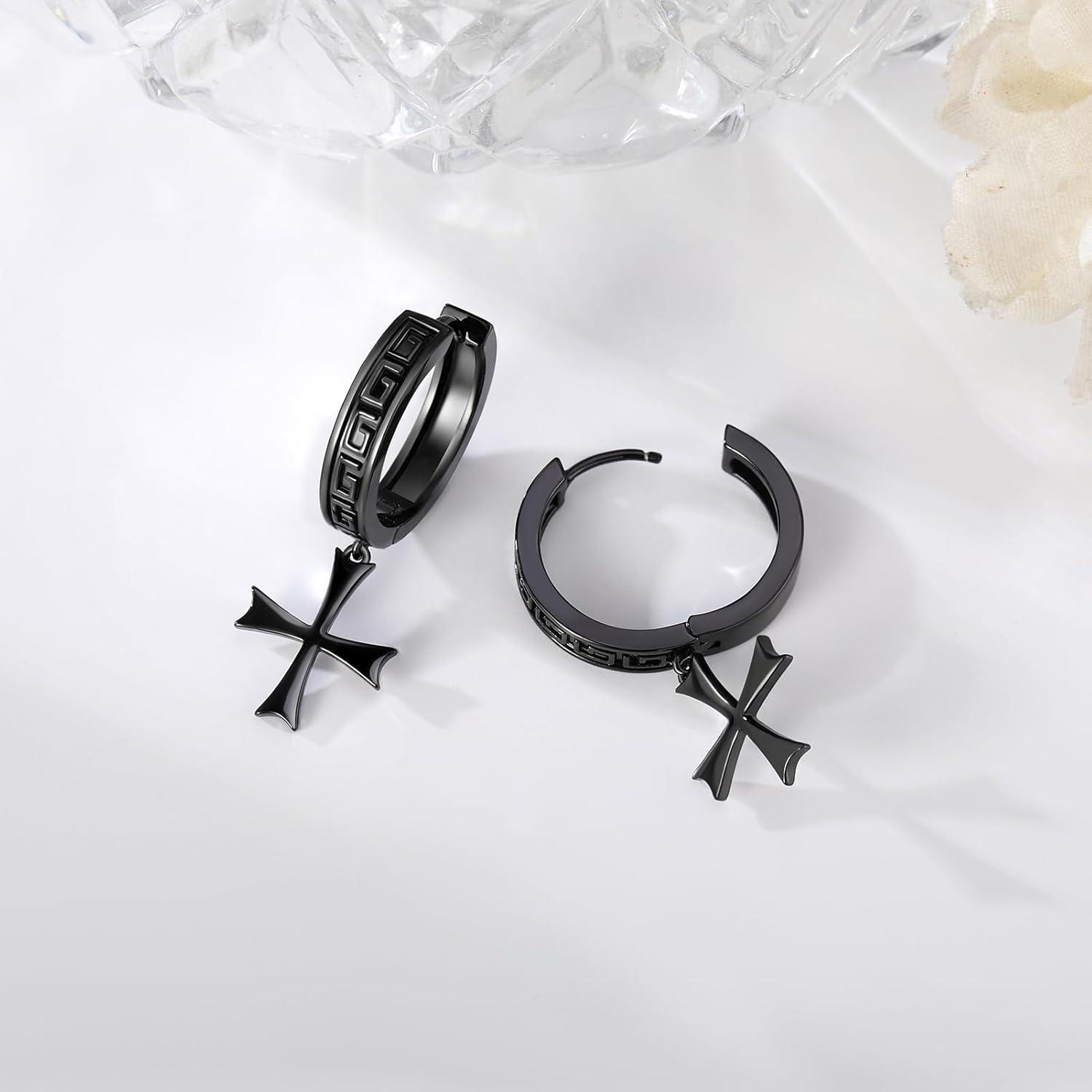 GW Kreuz Ohrringe Hängend Schwarz Damen Herren Geschenke