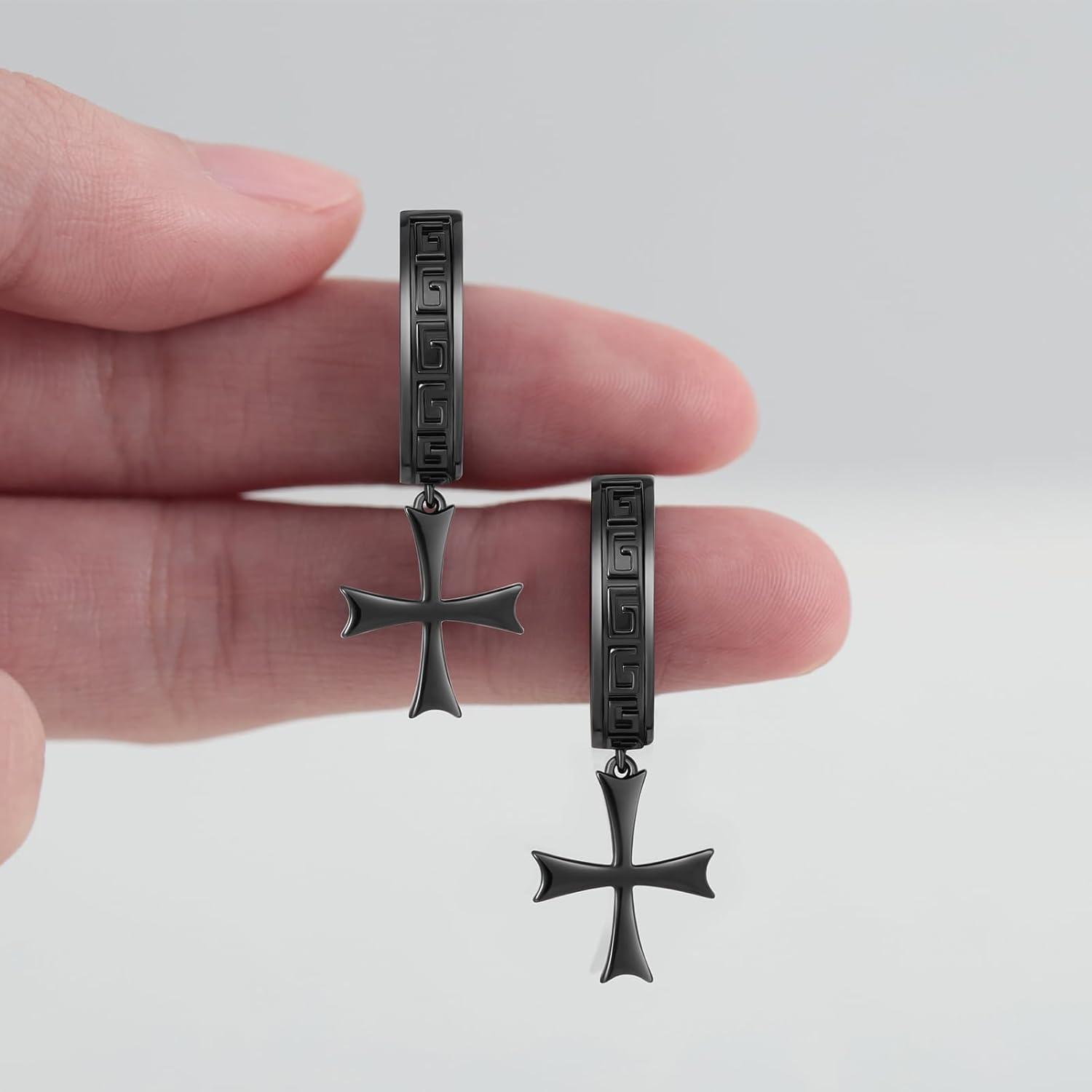 Ohrringe Kreuz Hängend Creolen Schwarz Damen Herren Geschenk