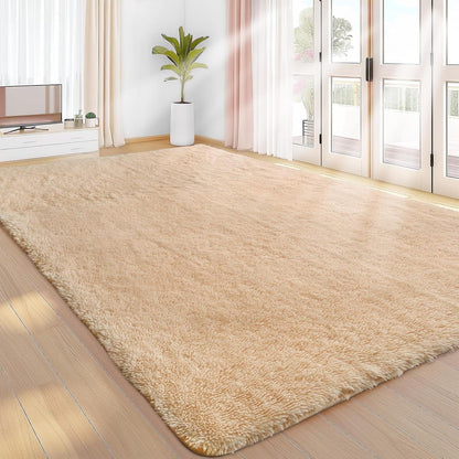Hochflor Teppich Beige 240x340 - Flauschiger Wohnzimmerteppich