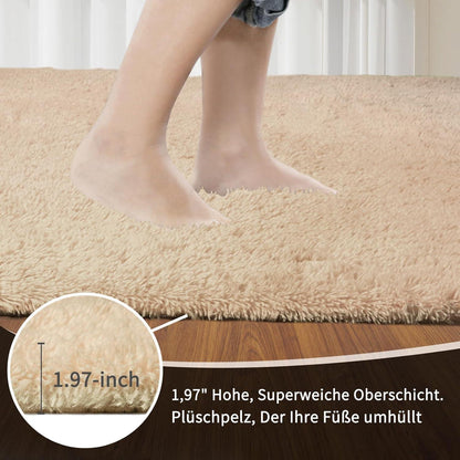 Hochflor Teppich Beige 240x340 - Flauschiger Wohnzimmerteppich