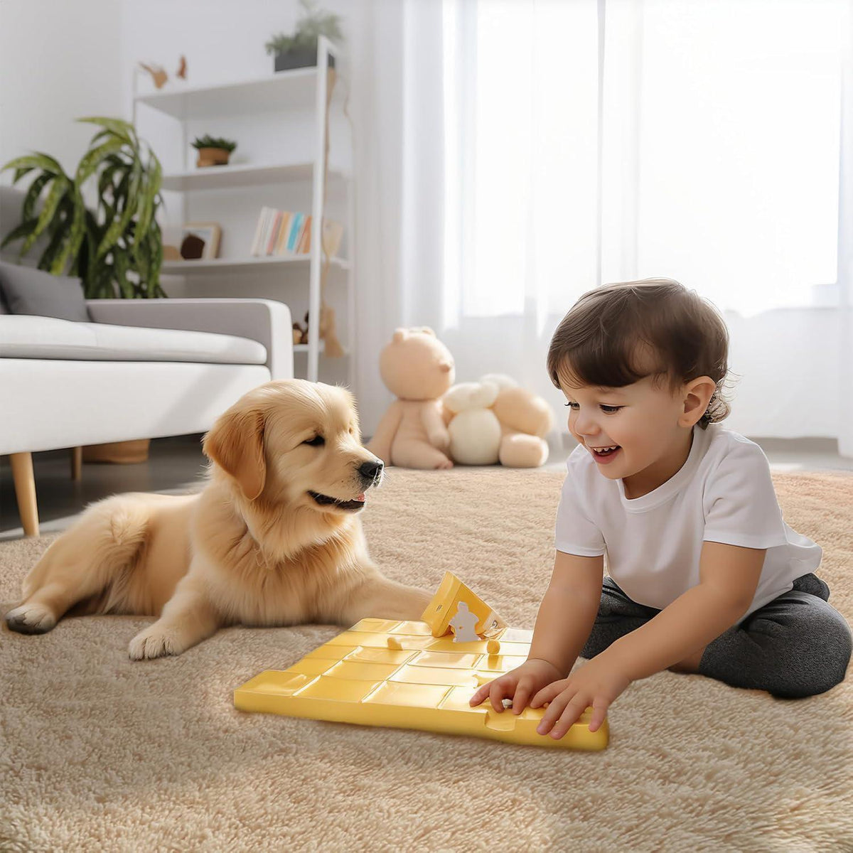 Hochflor Teppich Beige 240x340 - Flauschiger Wohnzimmerteppich