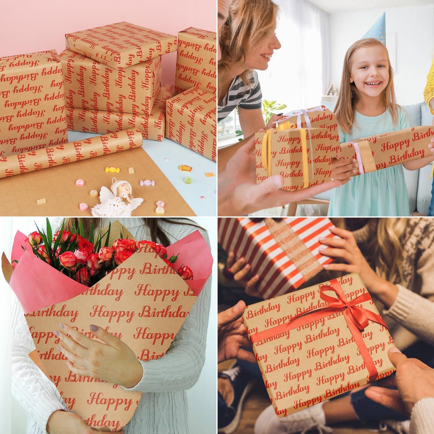 Geschenkpapier für Geburtstag, 43×10m Kraftpapier, Recycling-Look