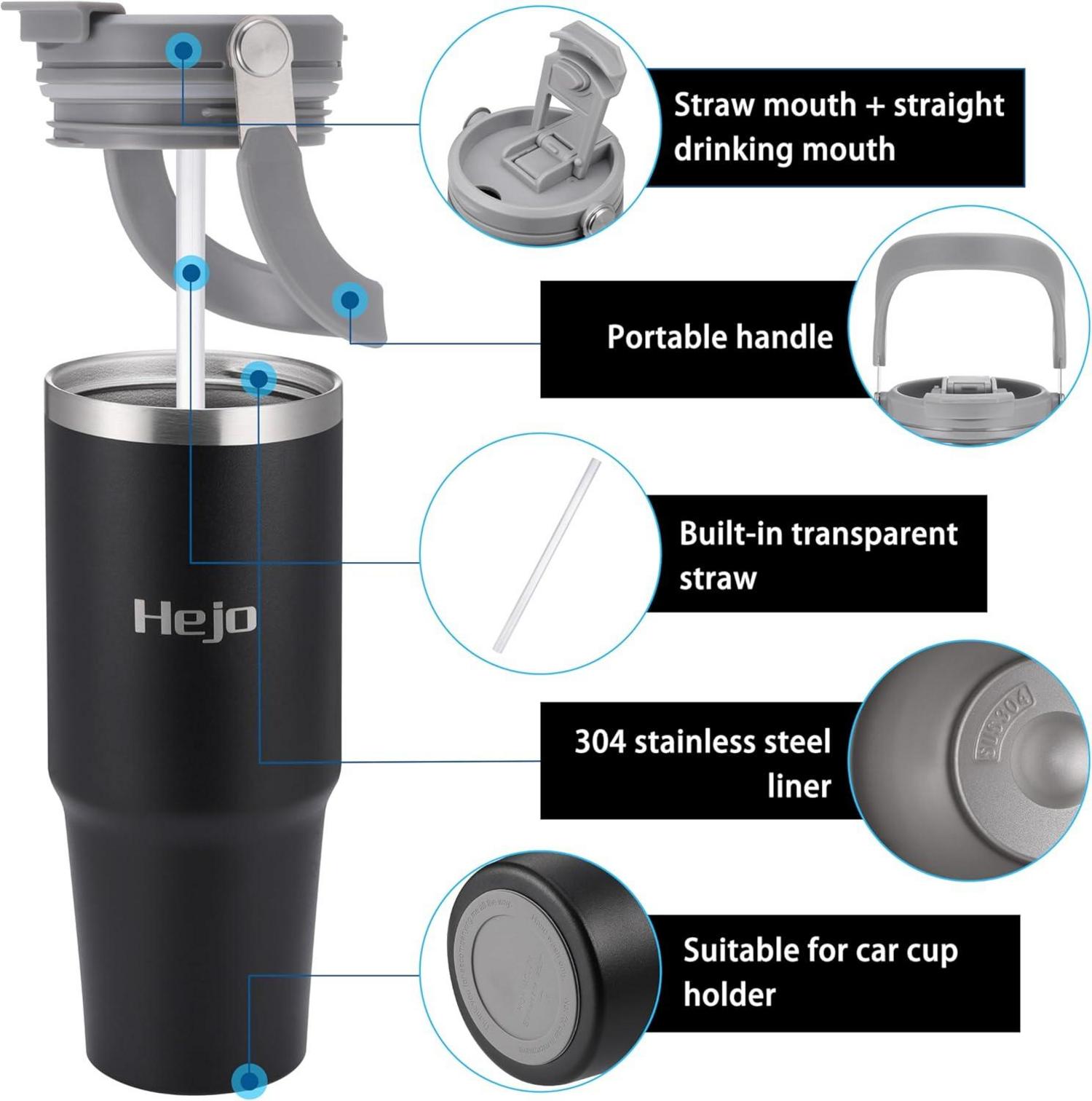 Thermobecher mit Strohhalm 900ml Trinkbecher für Heiß- und