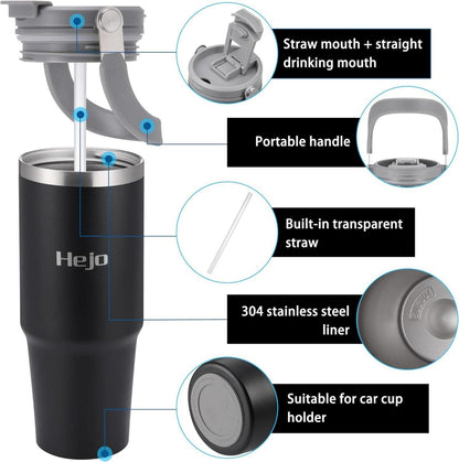 Thermobecher mit Strohhalm 900ml Trinkbecher für Heiß- und
