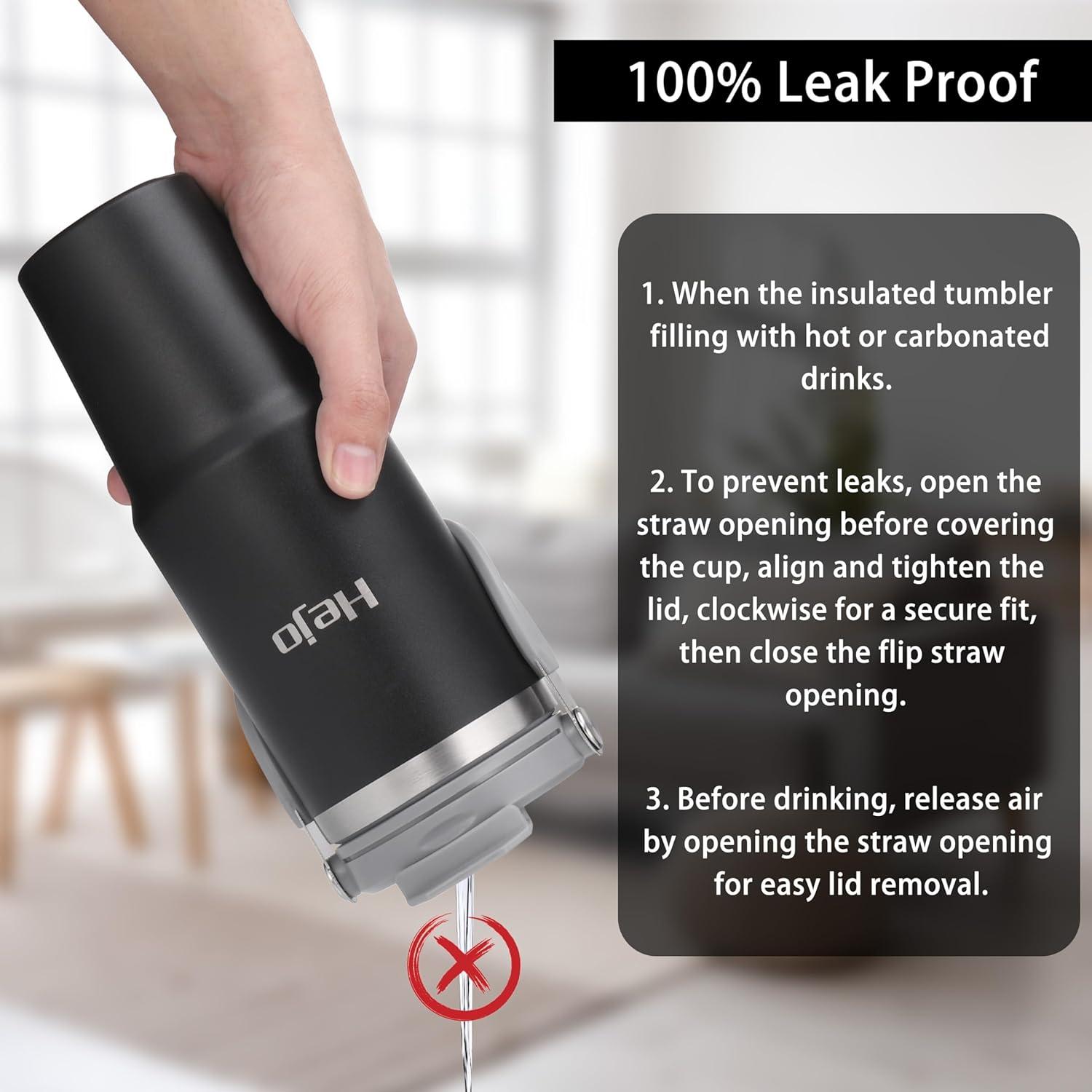 Thermobecher 900ml Strohhalm Deckel Auslaufsicher Edelstahl Schwarz