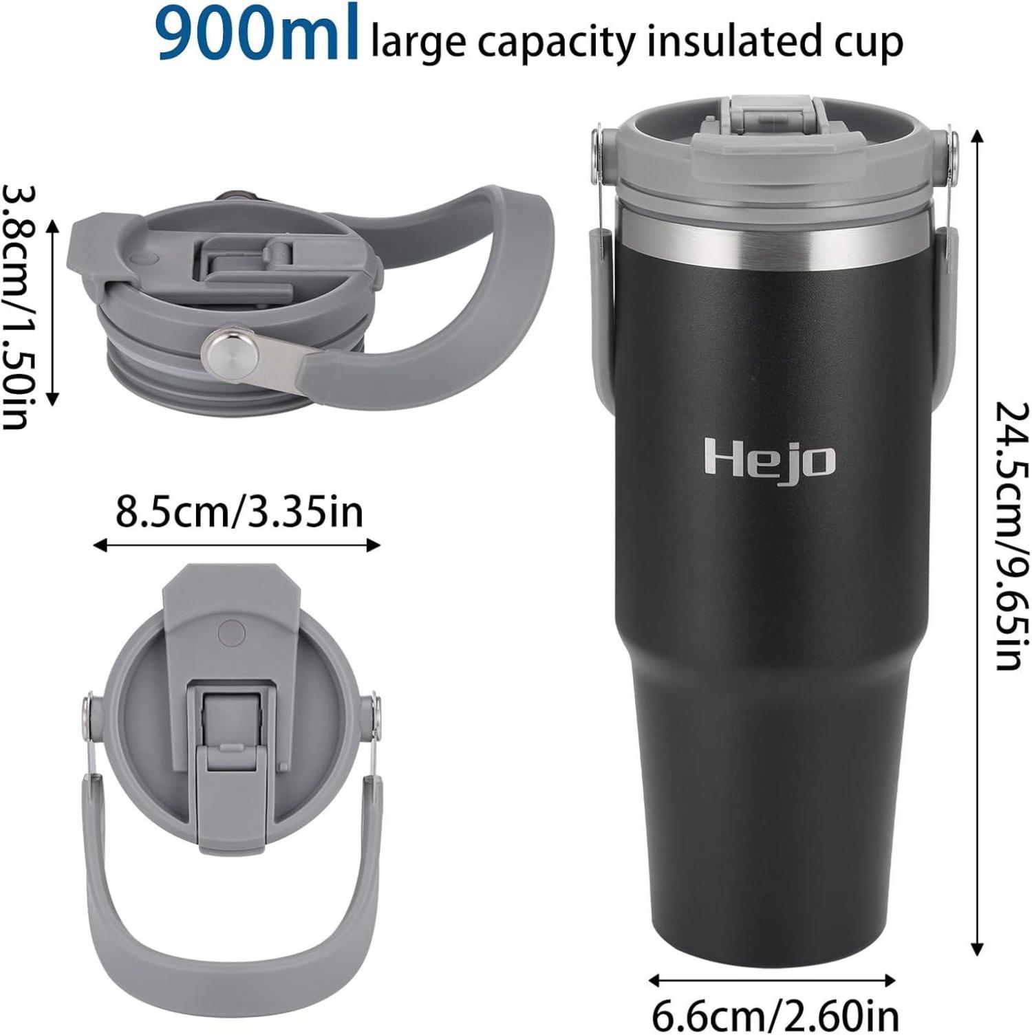 Thermobecher 900ml Strohhalm Deckel Auslaufsicher Edelstahl Schwarz