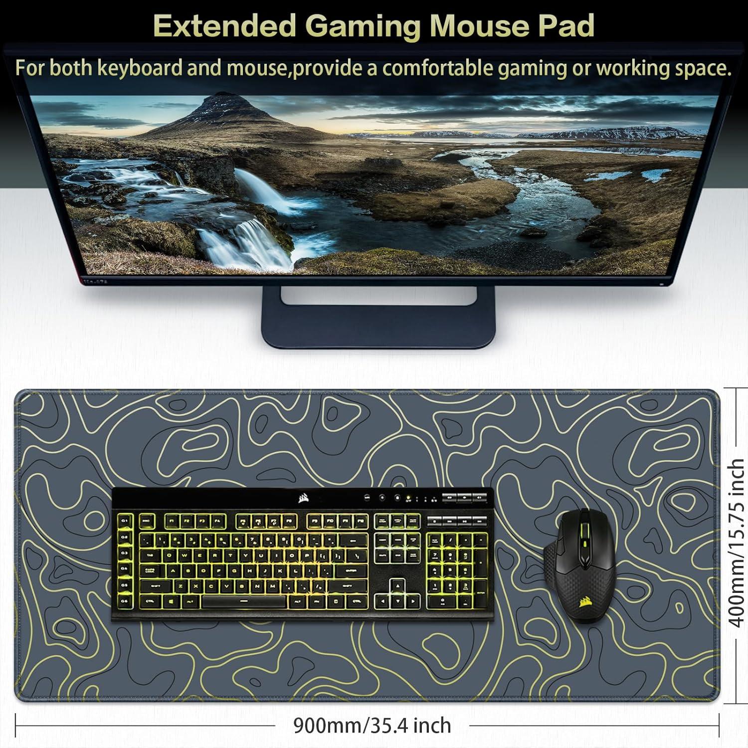 Gaming Mauspad XXL 900x400mm Topographisch Wasserdicht Anti-Rutsch Gin