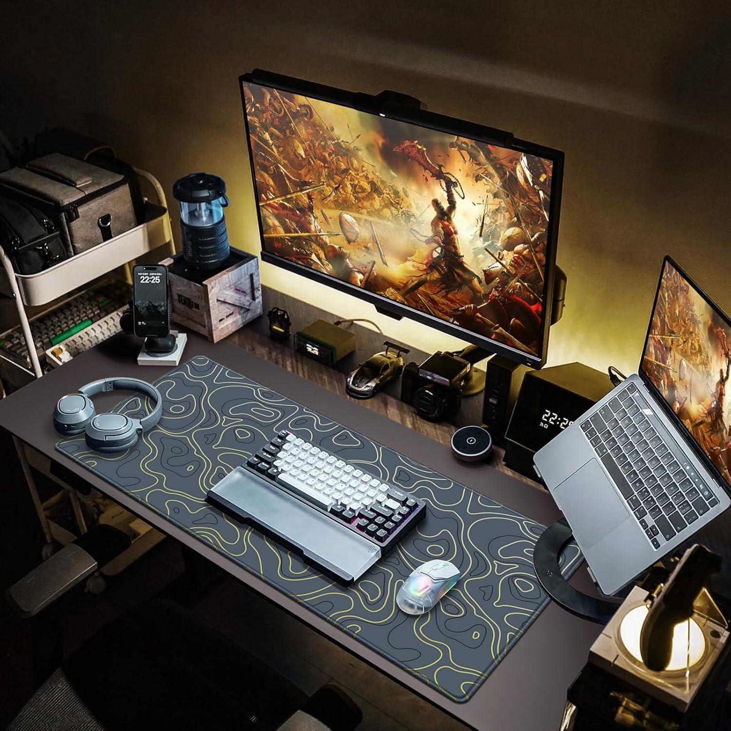 XXL Gaming Mauspad 900x400mm Topographisch Anti-Rutsch Wasserdicht