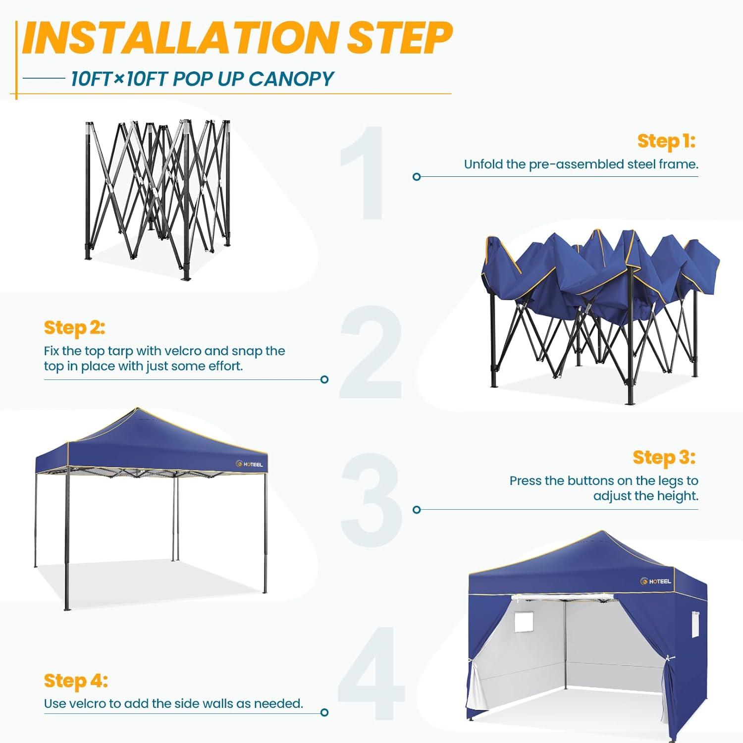 Faltpavillon 3x3 Wasserdicht Stabil Winterfest mit 4 Seitenwänden Navy Blau