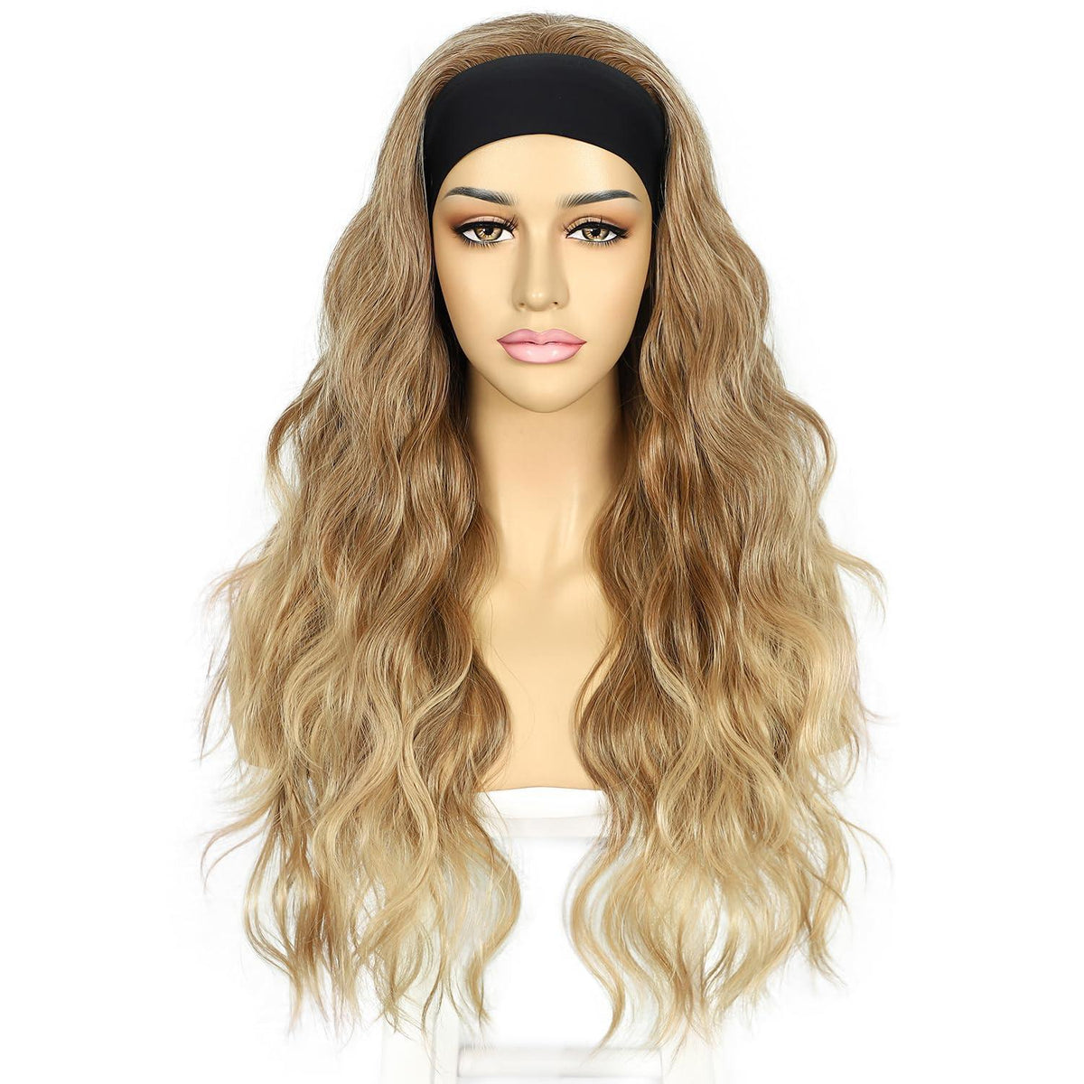Ombre Blonde Wellige Stirnband Perücke Synthetisch 26 Zoll