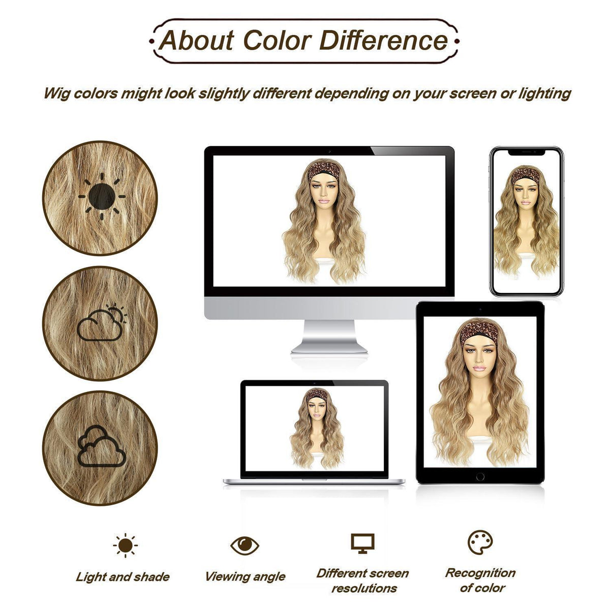 Ombre Blonde Wellige Stirnband Perücke Synthetisch 26 Zoll