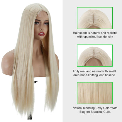 Langes, glattes Platinblond Perücke mit Spitze – Wear & Go