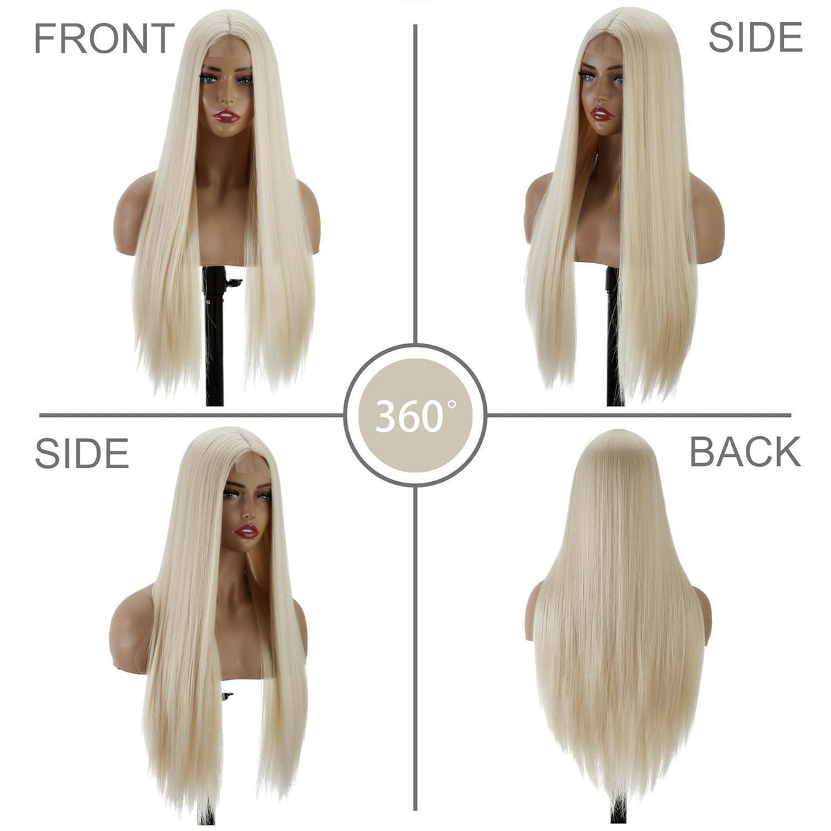 Langes, glattes Platinblond Perücke mit Spitze – Wear & Go