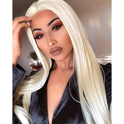 Langes, glattes Platinblond Perücke mit Spitze – Wear & Go