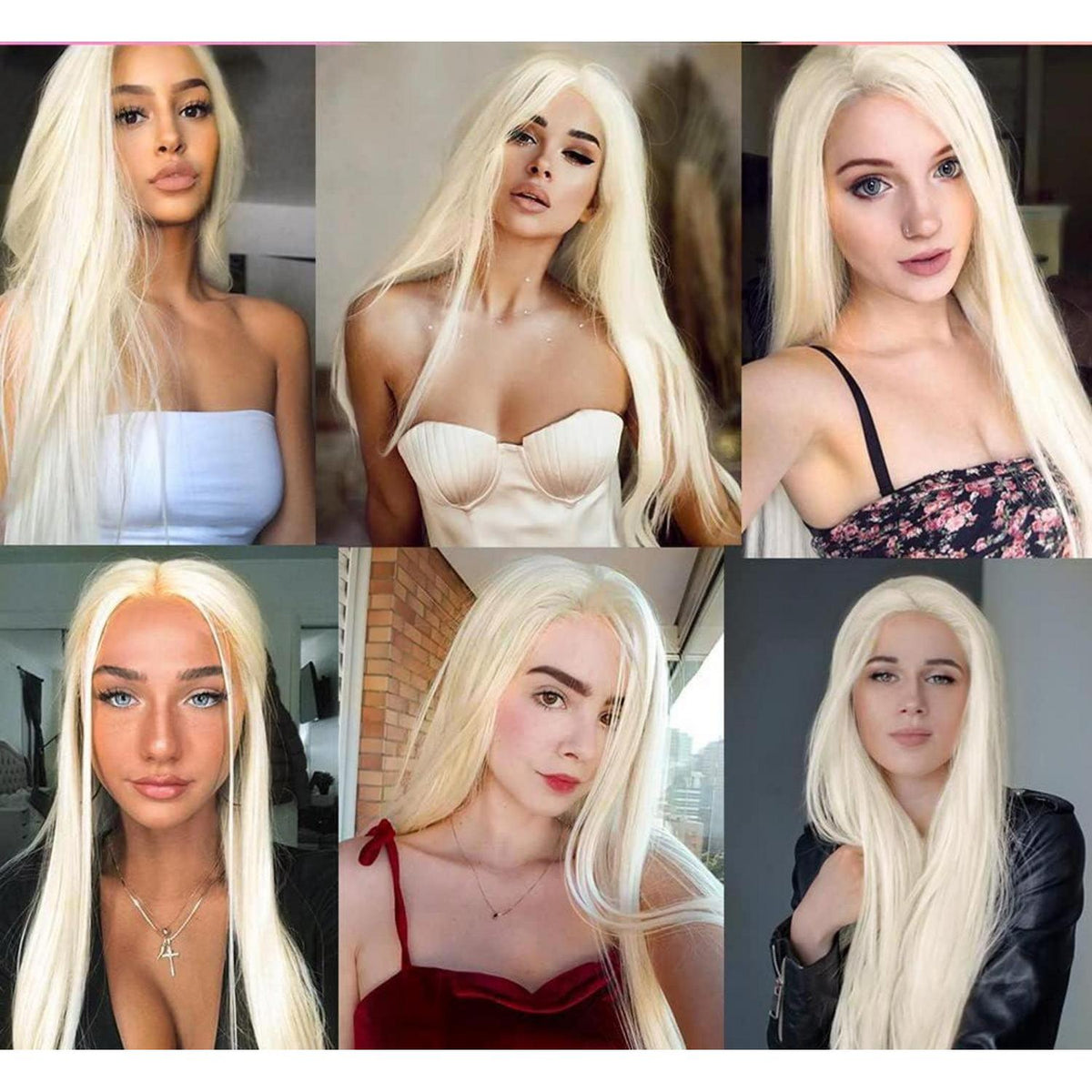 Langes, glattes Platinblond Perücke mit Spitze – Wear & Go