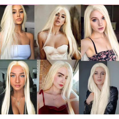 Langes, glattes Platinblond Perücke mit Spitze – Wear & Go