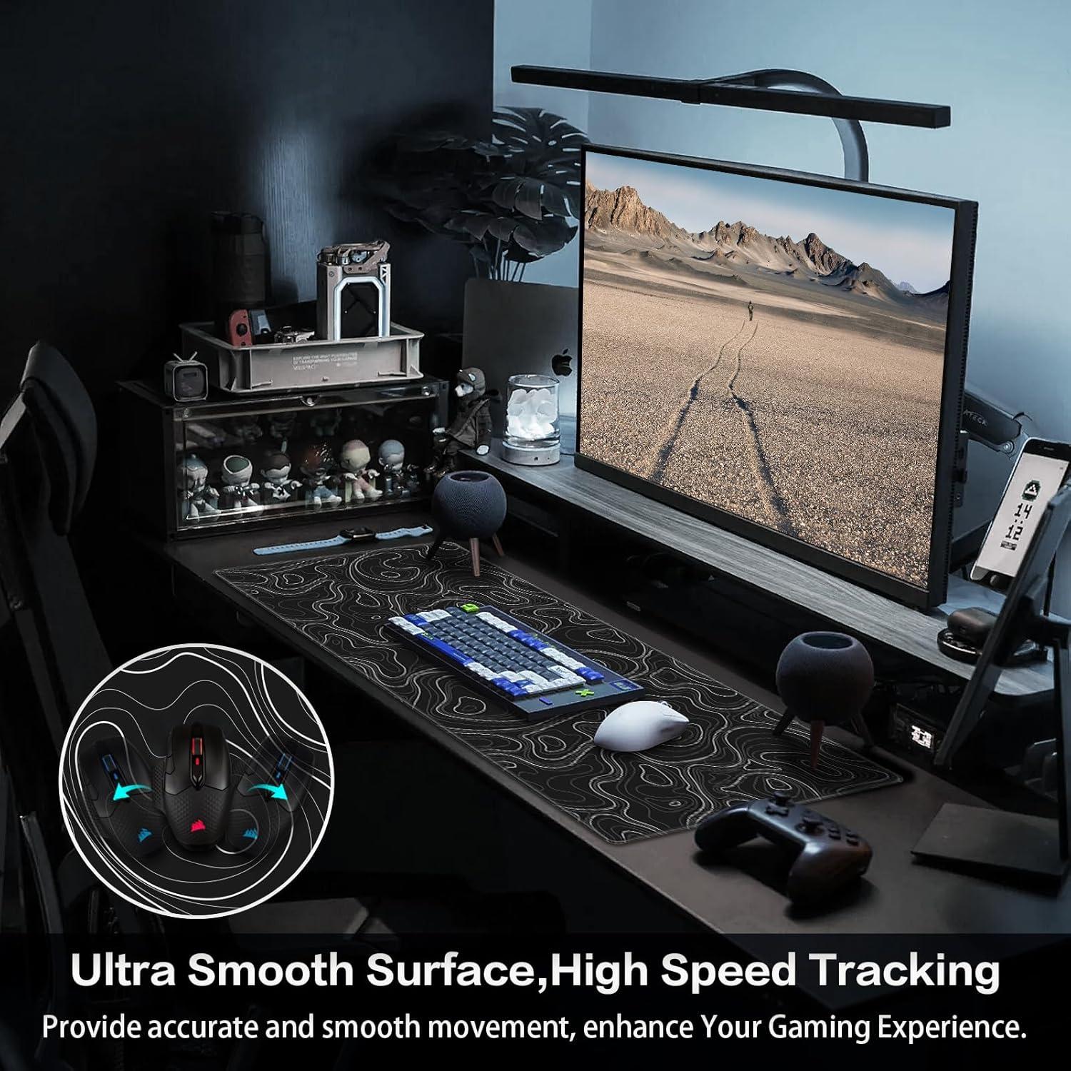 Gaming Mauspad XXL 900x400mm Schwarz Topographisch