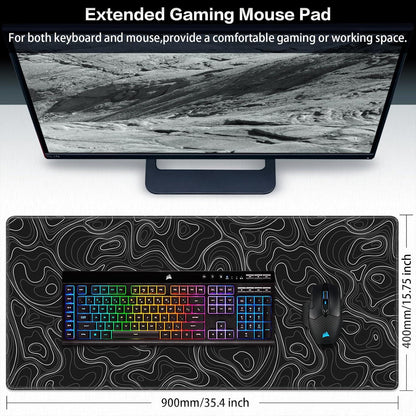 XXL Gaming Mauspad 900x400mm Schwarz Topographisch Vernähte Kanten