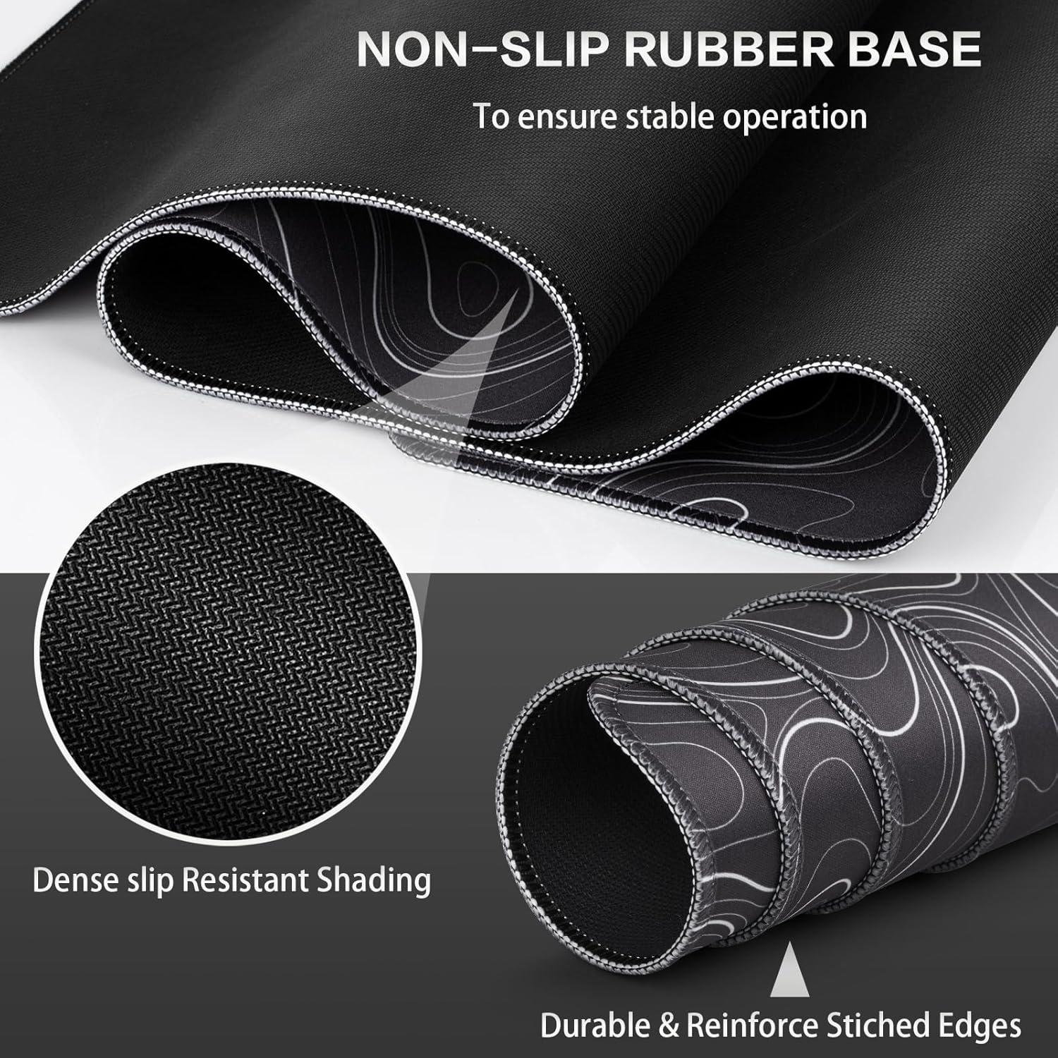 XXL Gaming Mauspad 900x400mm Schwarz Topographisch Vernähte Kanten Anti-Rutsch