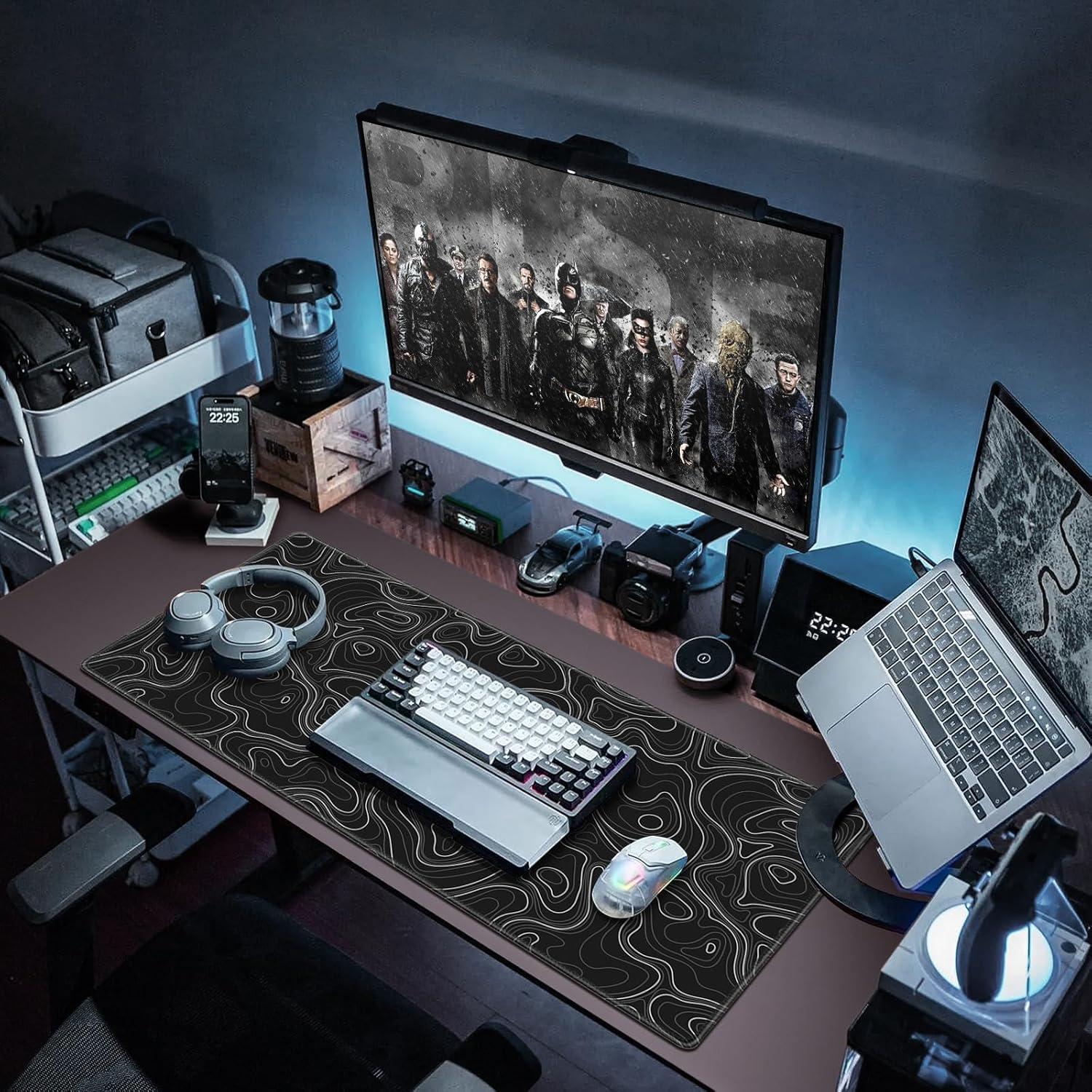 Gaming Mauspad XXL 900x400mm Schwarz Topographisch Wasserdicht Rutschfest