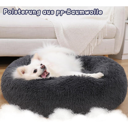 Flauschiges Hundebett Rund Hundekissen waschbar dunkelgrau