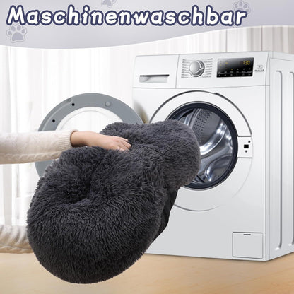 Flauschiges Hundebett Rund Hundekissen waschbar dunkelgrau
