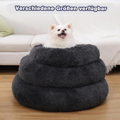 Flauschiges Hundebett Rund Hundekissen waschbar dunkelgrau