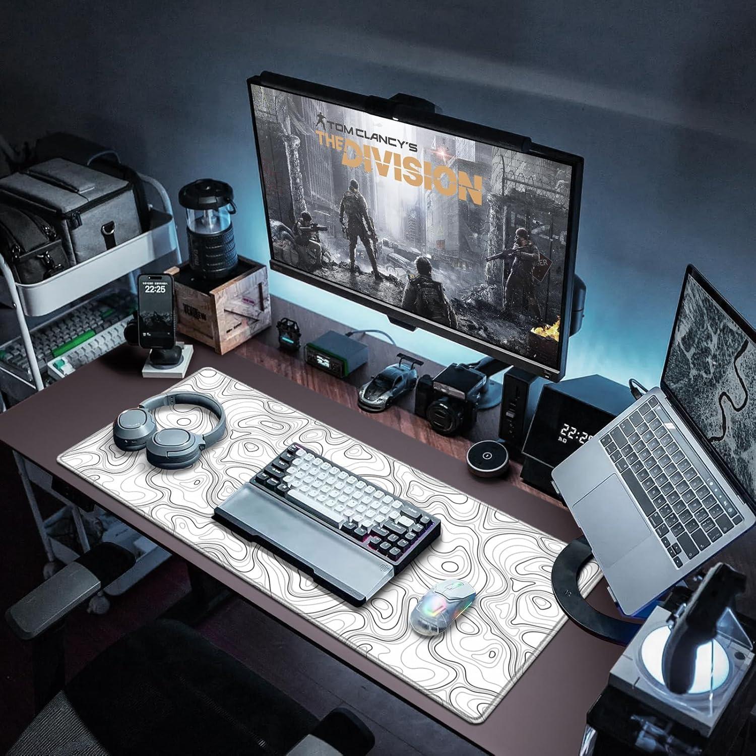XXL Gaming Mauspad Weiß 900x400mm Wasserdicht Topographisch