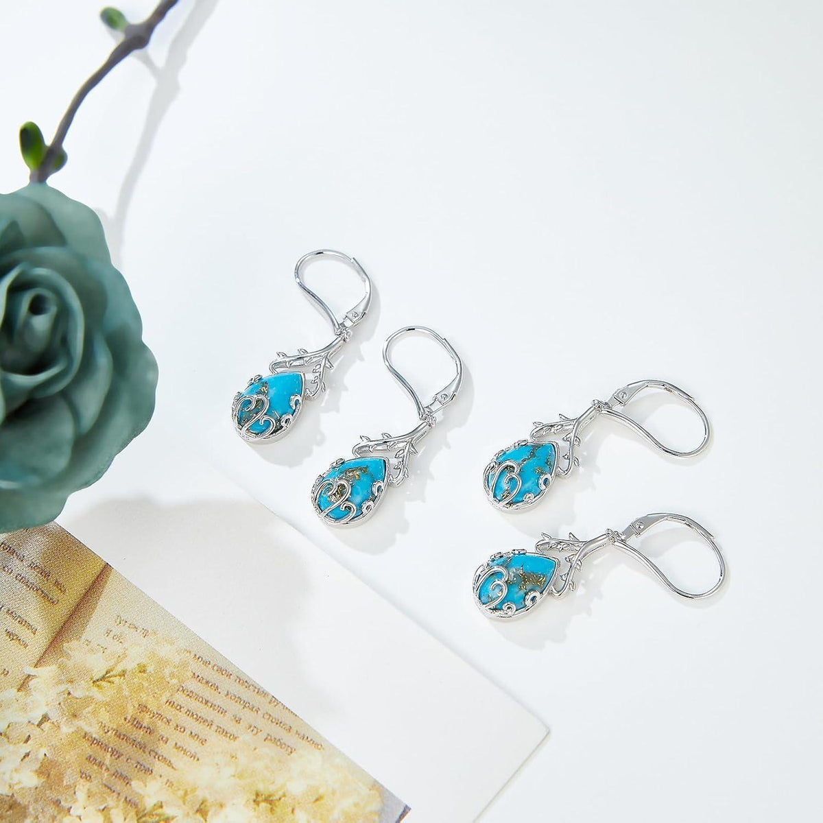 Hängende Silber Ohrringe mit Türkis - 925 Sterling Silber