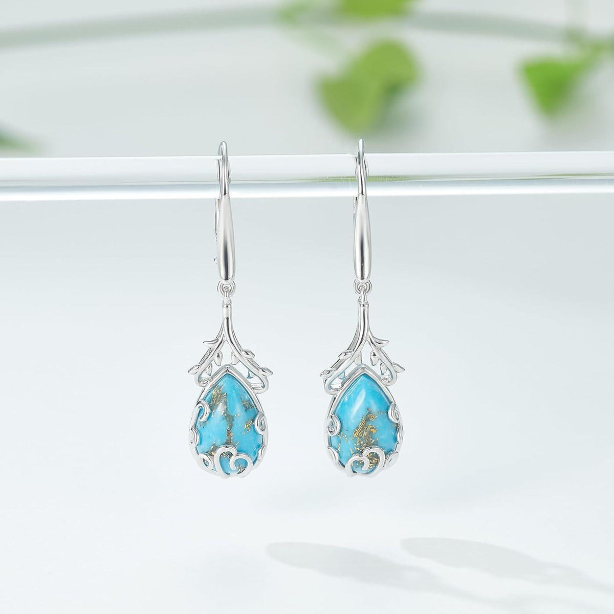 Hängende Silber Ohrringe mit Türkis - 925 Sterling Silber