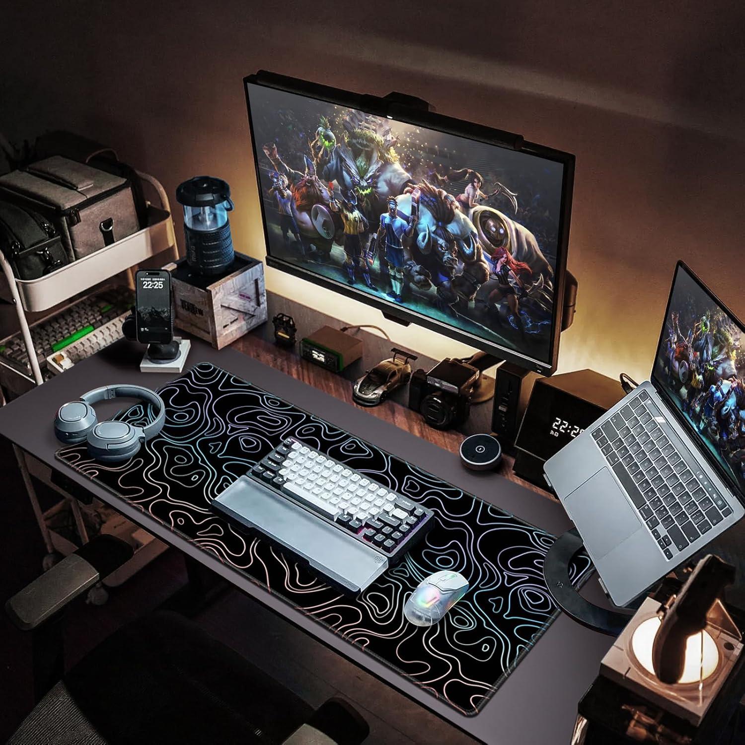 Gaming Mauspad XXL 900x400mm Topographie groß genähte Kanten wasserdicht