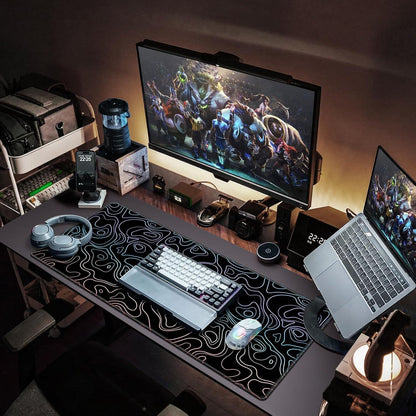 Gaming Mauspad XXL 900x400mm Topographie groß genähte Kanten wasserdicht
