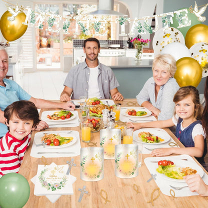 Taufe Deko Set für Jungen und Mädchen - Meine Taufe Girlande, Luftballons, Servietten, Fisch Tischdeko & mehr