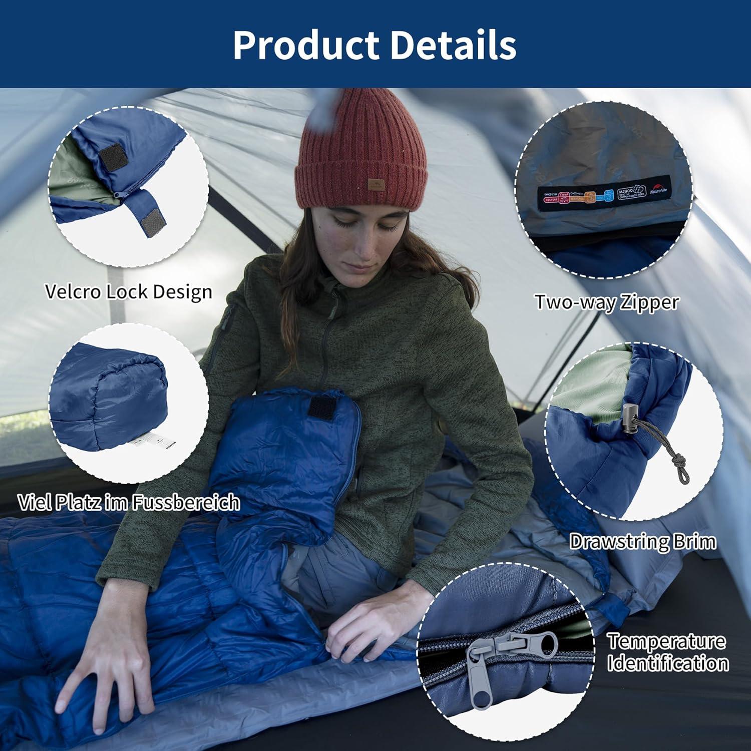 Mumienschlafsack Baumwolle Ultrawarm Camping Outdoor Blau