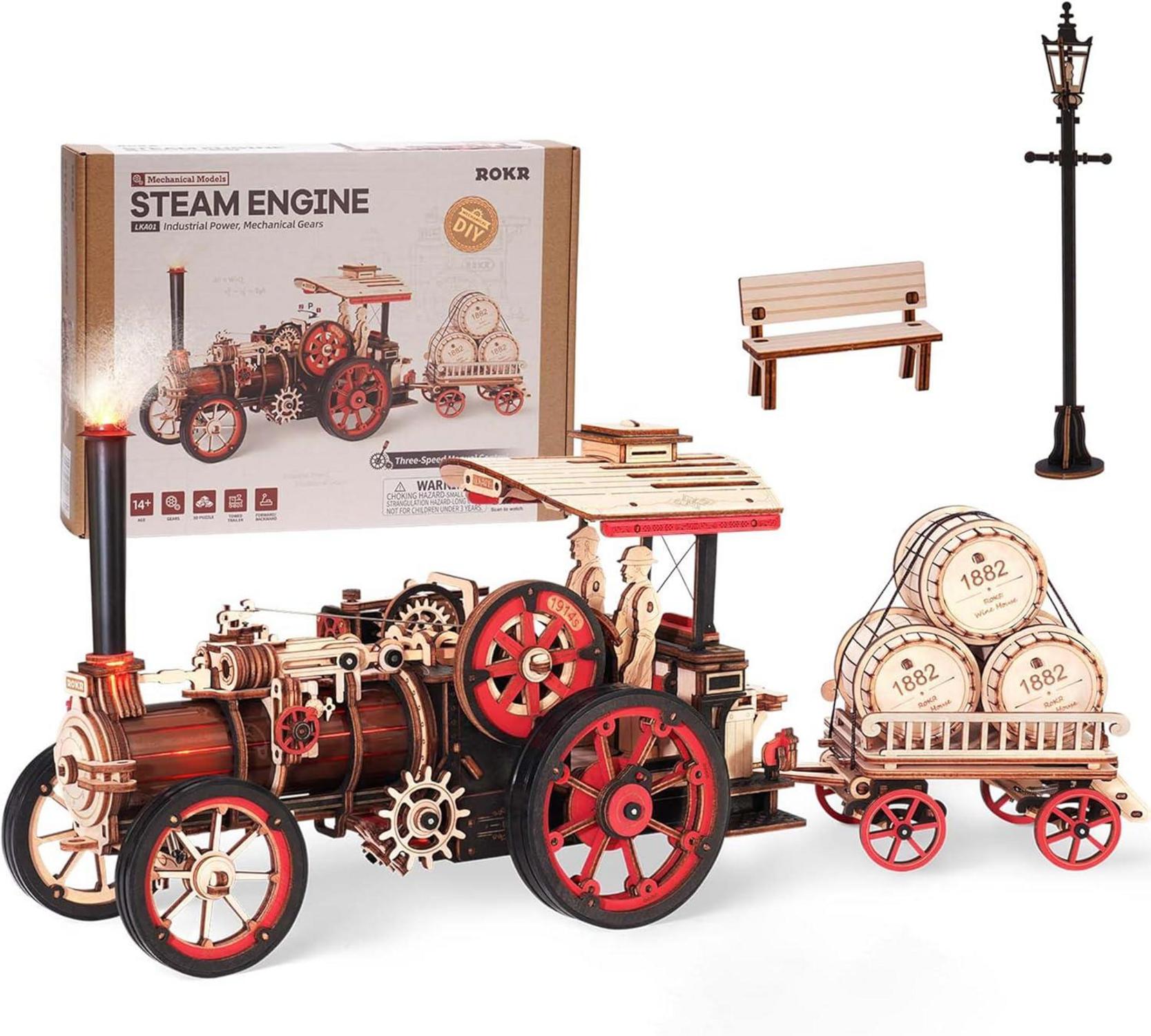 3D Holzmodelle Puzzle Set Dampflokomotive Mechanisch_Zug