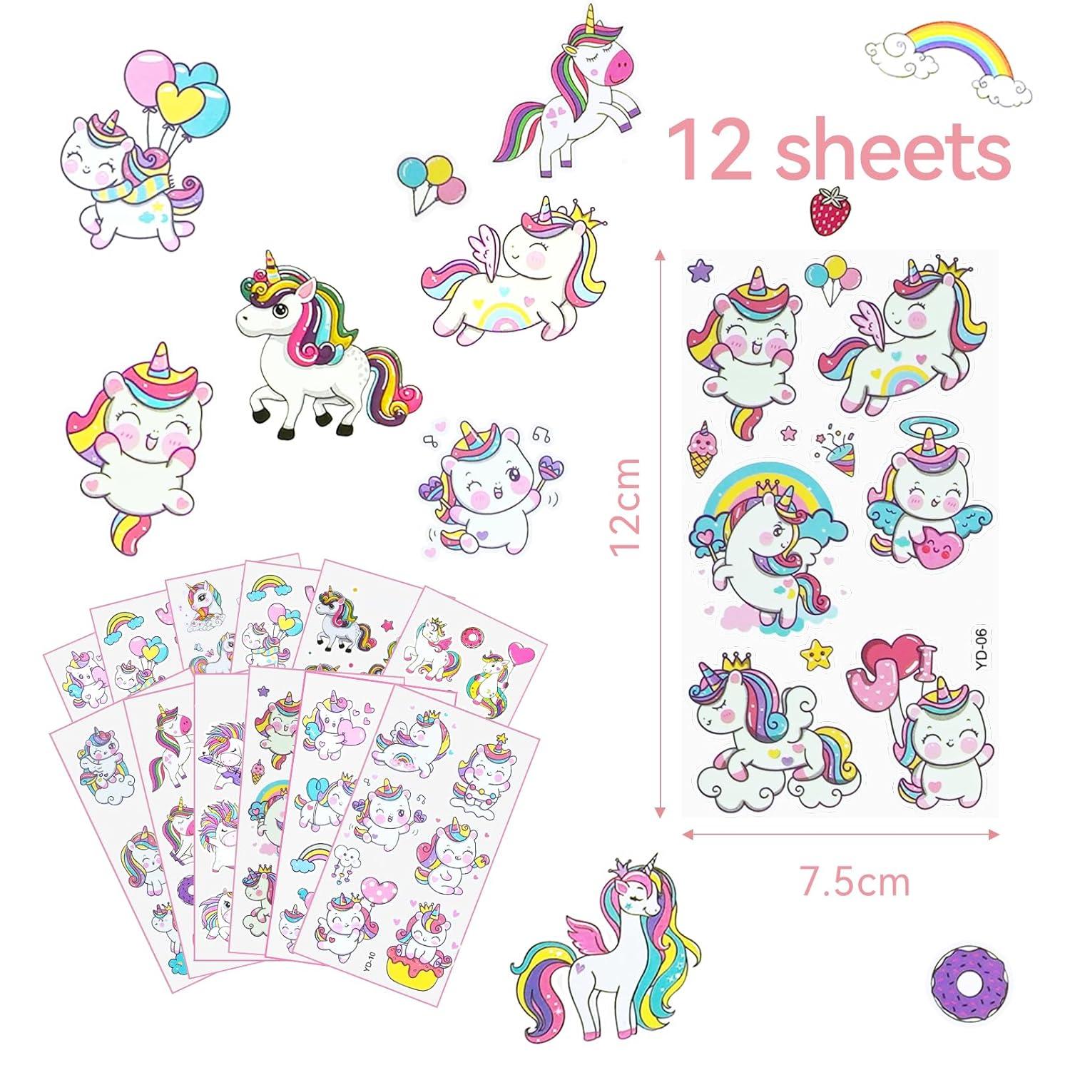 Einhorn Tattoos Mädchen Kinder 12 Blätter Leuchtend Hautfreundlich