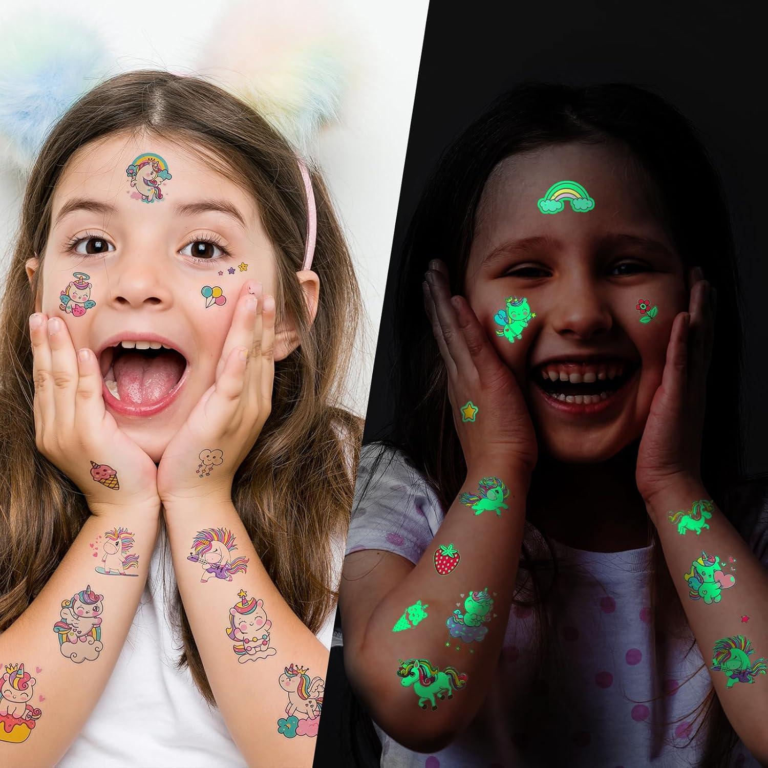 Einhorn Tattoos Mädchen Kinder 12 Blätter Leuchtende Temporäre