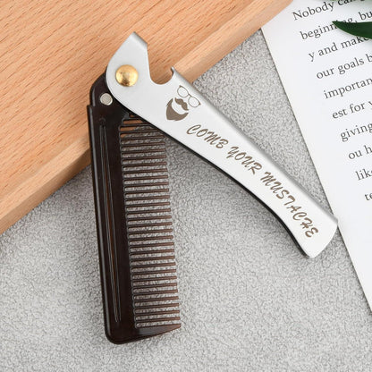 Klappbarer Edelstahl Bartkamm für Herren, Faltbarer Taschenkamm, Frisurkamm - Salon, Zuhause, Styling
