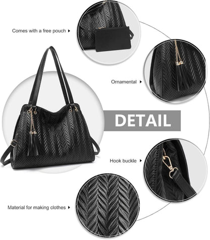 Damen Handtasche Leder Henkeltasche Hobo Schultertasche mit Quasten