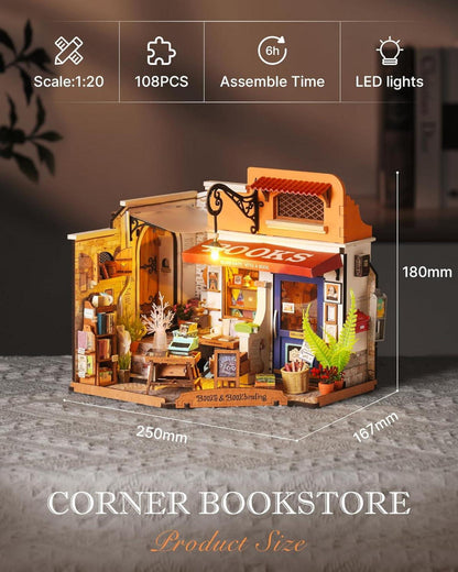 Rolife Puppenhaus Ecke Buchhandlung DIY Miniatur Bausatz