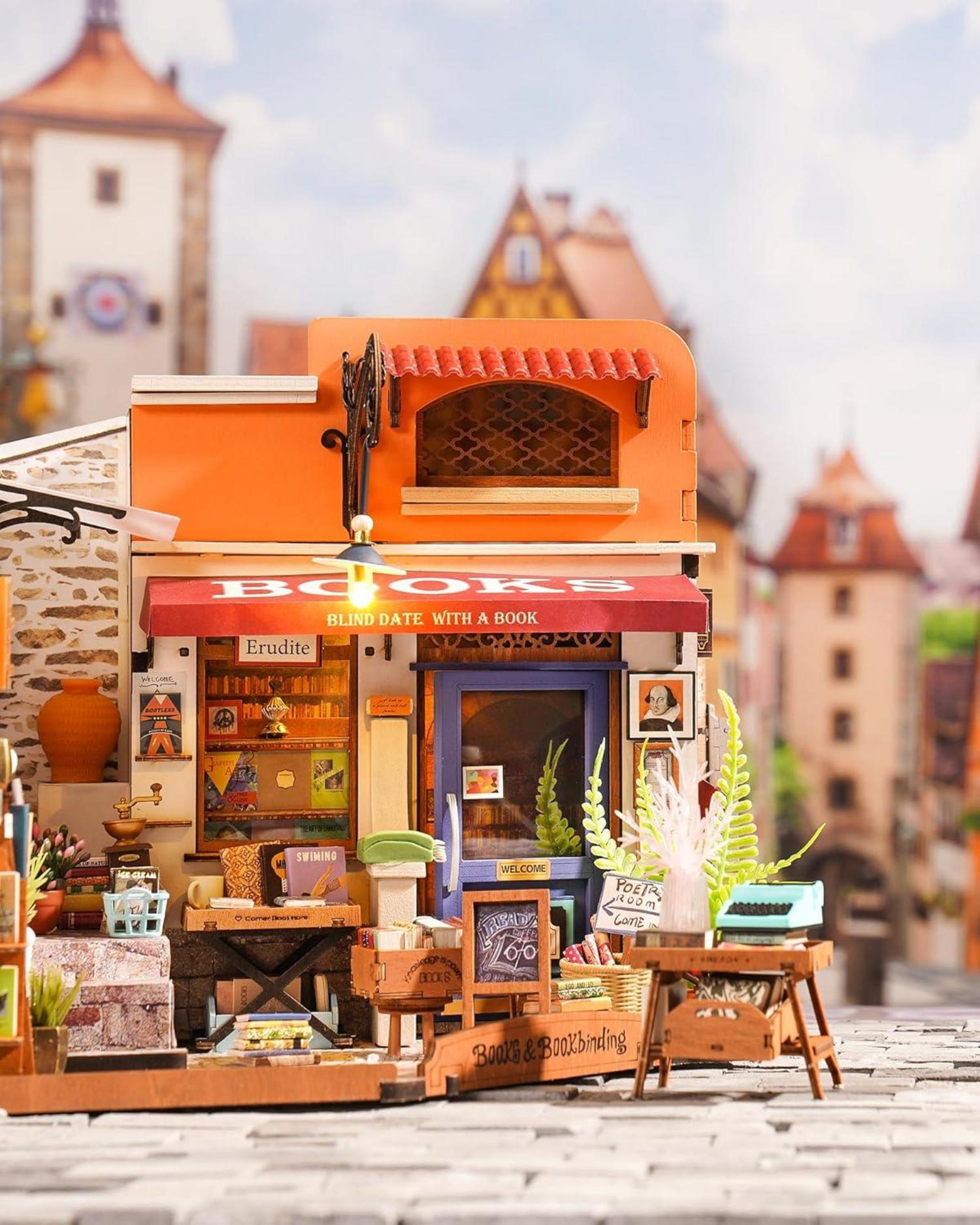 DIY Puppenhaus Ecke Buchhandlung Holzmodell Bausatz LED 3D