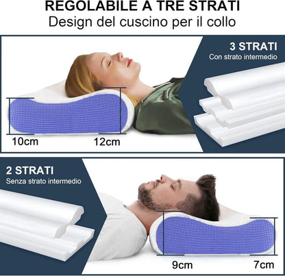 Höhenverstellbares Memory Foam Nackenkissen mit Blue Bell Kissenbezug