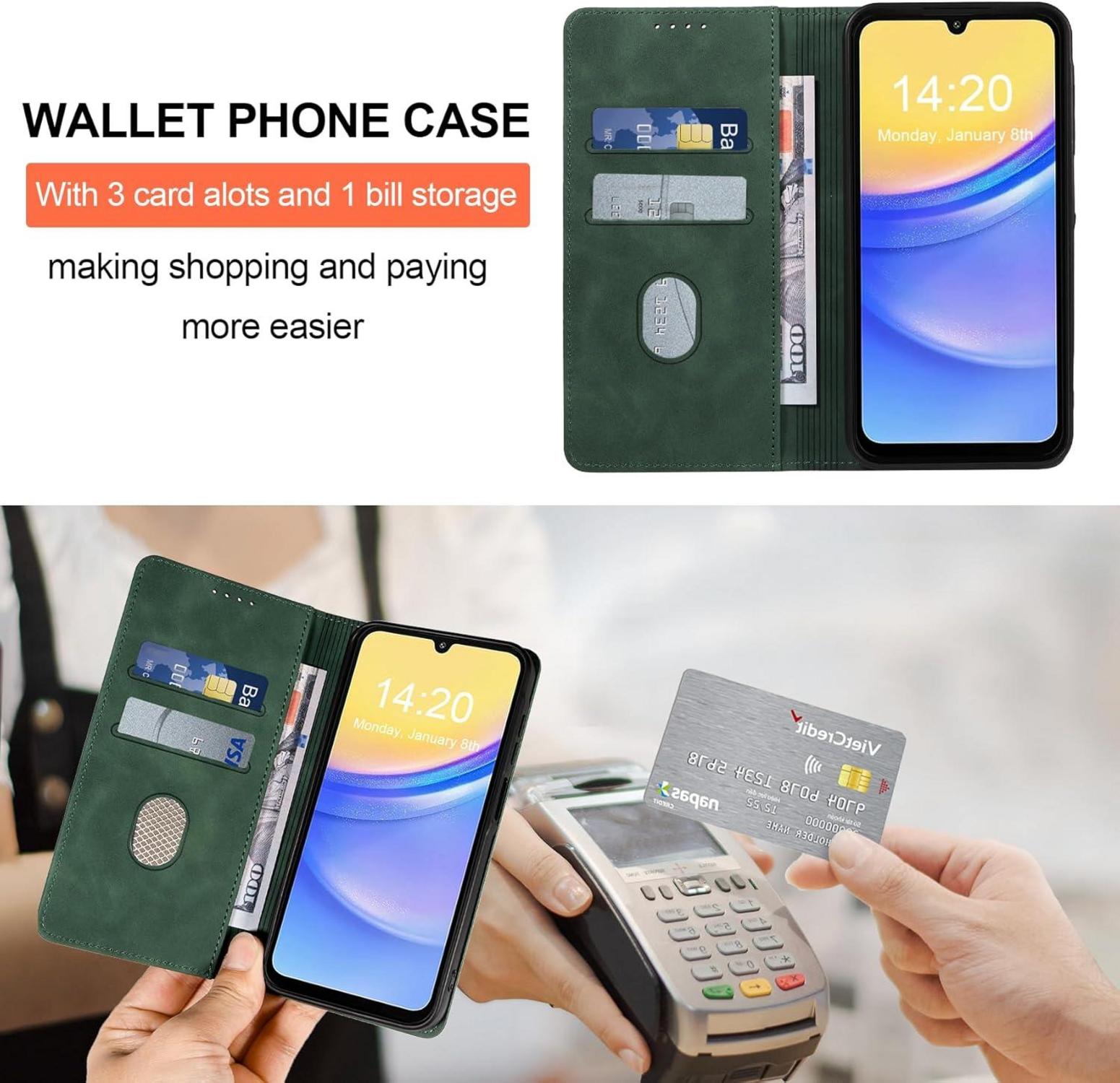 Handyhülle Samsung Galaxy A15 4G/5G Panzerfolie Leder RFID Magnet Flip